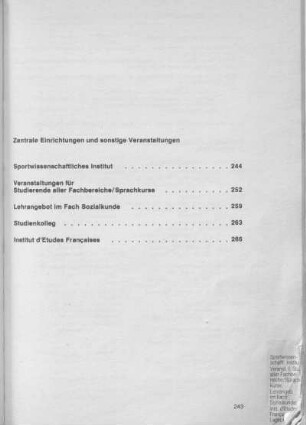 Zentrale Einrichtungen und sonstige Veranstaltungen
