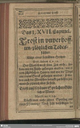 Das LXVII. Capittel. Trost in unverhofften, plötzlichen Todesfällen