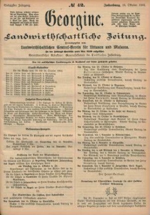 Siebzigster Jahrgang. No. 42. Insterburg, 16. Oktober 1902.