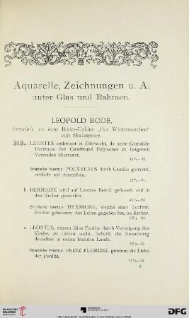 Aquarelle, Zeichnungen u. A. unter Glas und Rahmen (Nr. 313-319)