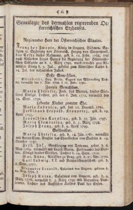 Genealogie des dermahlen regierenden Oesterreichischen Erzhauses.