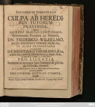 Dissertatio Inauguralis De Culpa Ab Heredibus Tutorum Præstanda