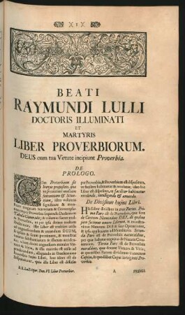 Beati Raymundi Lulli Doctoris Illuminati Et Martyris Liber Proverbiorum