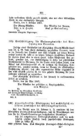 Hypothekarische Eintragung des nachträglich erhöten Zinsfußes bei Stiftungskapitalien : [I. Allgemeine Verhältnisse der Behörden und Beamten]