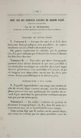 Note sur les surfaces gauches du second degré.