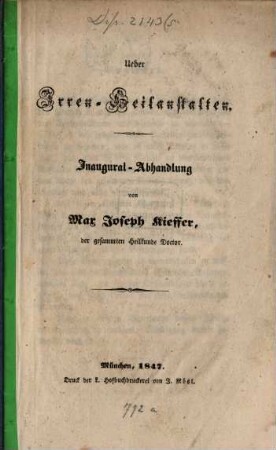 Ueber Irren-Heilanstalten