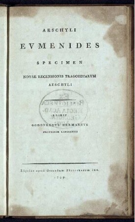 Aeschyli Eumenides : Specimen Novae Recensionis Tragoediarum Aeschyli
