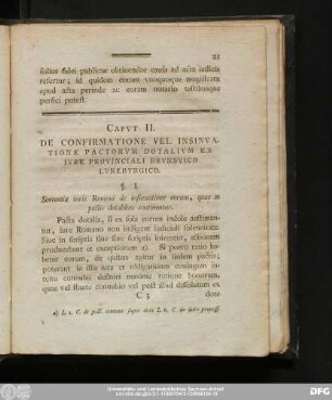 Caput II. De Confirmatione Vel Insinuatione Pactorum Dotalium Ex Iure Provinciali Brunsvico Luneburgico.
