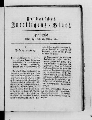 46tes Stück, Ausgabe vom 16. Nov. 1810