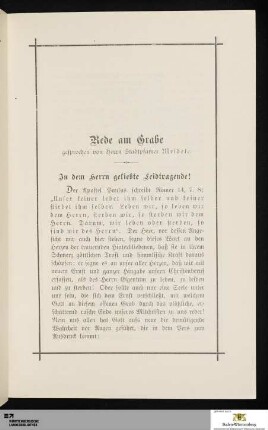 Rede am Grabe gesprochen von Herrn Stadtpfarrer Meidele
