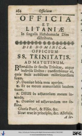 Die Dominica. Officium SS. Trinitatis.