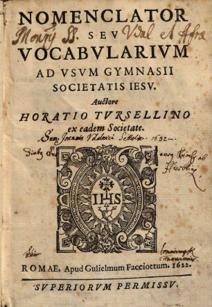 Nomenclator Sev Vocabvlarivm Ad Vsvm Gymnasii Societatis Iesv
