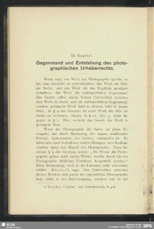 III. Gegenstand und Entstehung des photographischen Urheberrechts