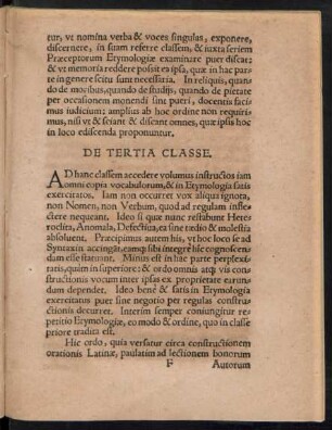 De Tertia Classe.