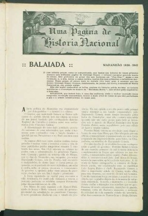 Balaiada. - Maranhão 1838 - 1841 : Uma página de história nacional