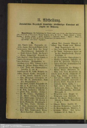 II. Abtheilung. Einwohnerverzeichnis : II. Abtheilung. Alphabetisches Verzeichniß sämmtlicher selbständiger Einwohner mit Angabe der Wohnung