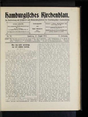 Nr. 33. Hamburg, 15. August 1915. 12. Jahrgang.