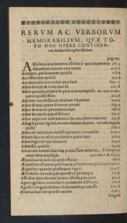 Rerum Ac Verborum Memorabilium, Quae Toto Hoc Opere Continentur, Index locupletissimus.