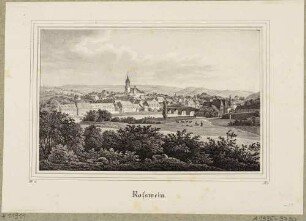 Roßwein in Mittelsachsen, Blick aus östlicher Richtung, aus der Zeitschrift Saxonia um 1837