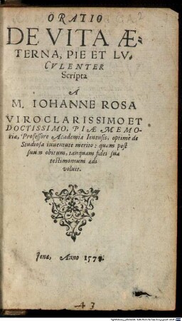 Oratio De Vita Aeterna, Pie Et Lvcvlenter