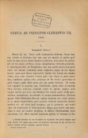 Monumenta saeculi XVI. historiam illustrantia, 1. Clementis VII. epistolae per sadoletum scriptae, quibus accedunt variorum ad papam et ad alios epistolae