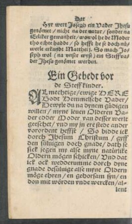 Ein Gebedt vor de Steffkinder.