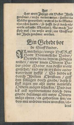 Ein Gebedt vor de Steffkinder.