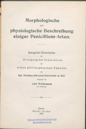 Morphologische und physiologische Beschreibung einiger Penicillium-Arten