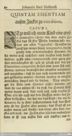QUINTAM ESSENTIAM außm Zucker zu extrahiren. CAPUT I. bis V.