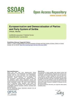 Europeanisation and Democratisation of Parties and Party System of Serbia