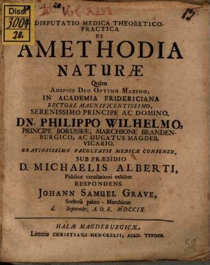 Disputatio Medica Theoretico-Practica De Amethodia Naturae