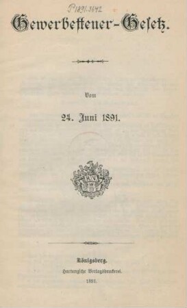 Gewerbesteuer-Gesetz : vom 24. Juni 1891