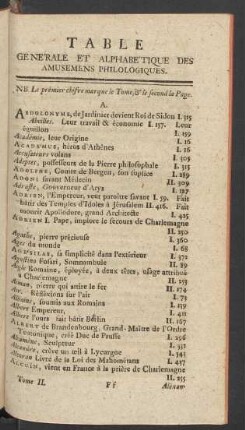 Table Genérale Et Alphabétique Des Amusemens Philologiques
