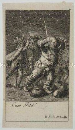 Illustration (2. Blatt) zu Shakespeare's König Heinrich IV., "Euer Geld!"