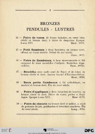 Bronzes - Pendules - Lustres (Nr. 44-68)