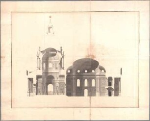 Berlin, Dom. Entwurf, Längsschnitt : Berlin, Dom. Entwurf, Längsschnitt, Jean de Bodt, 1705/06? Feder, Pinsel in grau und gold/Papier auf Textil. 119 x 147,3 cm.