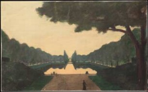 Osterholzer Friedhof, Bremen: Perspektivische Ansicht mit Blick über die zentrale Wasserachse