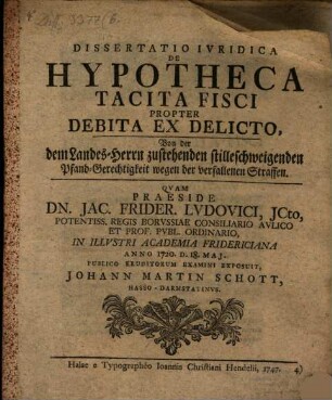 Diss. iur. de hypotheca tacita fisci propter debita ex delicto