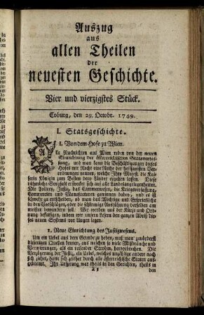 Vier und vierzigstes Stück. Coburg, den 29. Oktobr. 1749.
