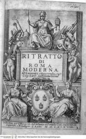 Ritratto di Roma moderna., Titelblatt mit allegorischer Darstellung und Widmung an den Kardinal Antonio Barberini