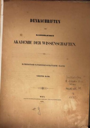 Denkschriften. 4. 1852