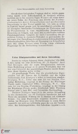 Ueber Röntgenstrahlen und deren Anwendung
