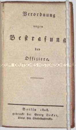 Verordnung Friedrich Wilhelms des III. über die Bestrafung von Offizieren