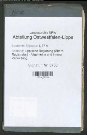 Landstraße (Chaussee) von Lemgo nach Blomberg (Straßenzug II), Bd. 7