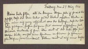 Schreiben von Lilly, Freiburg, an Elisabeth Rosset, Kondolenzbrief zum Tod von Constantin Fehrenbach