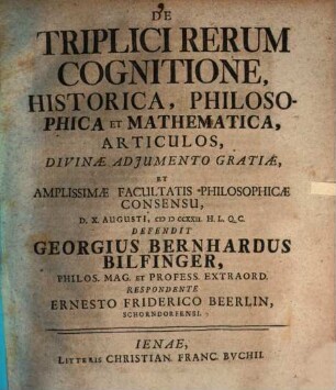 De Triplici Rerum Cognitione, Historica, Philosophica Et Mathematica, Articulos