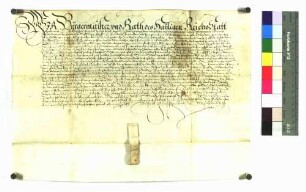 Lehenbrief der Stadt Rottweil als Rechtsnachfolgerin des Grafen von Zimmern für Hans und Theis Bantlin als Träger des Fleckens Bösingen um den Hof zu Herdern.