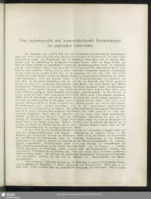 Etymologische und wortvergleichende Betrachtungen im englischen Unterrichte