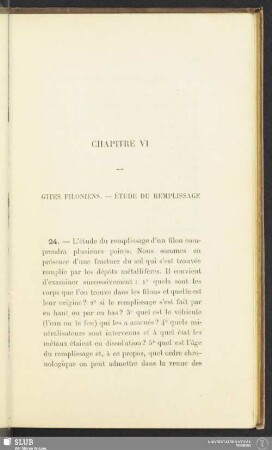 Chapitre VI. Gites Filoniens - Étude du remplissage