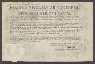 Testimonium primae tonsurae des Emmerich Joseph Wambolt von Umstadt.